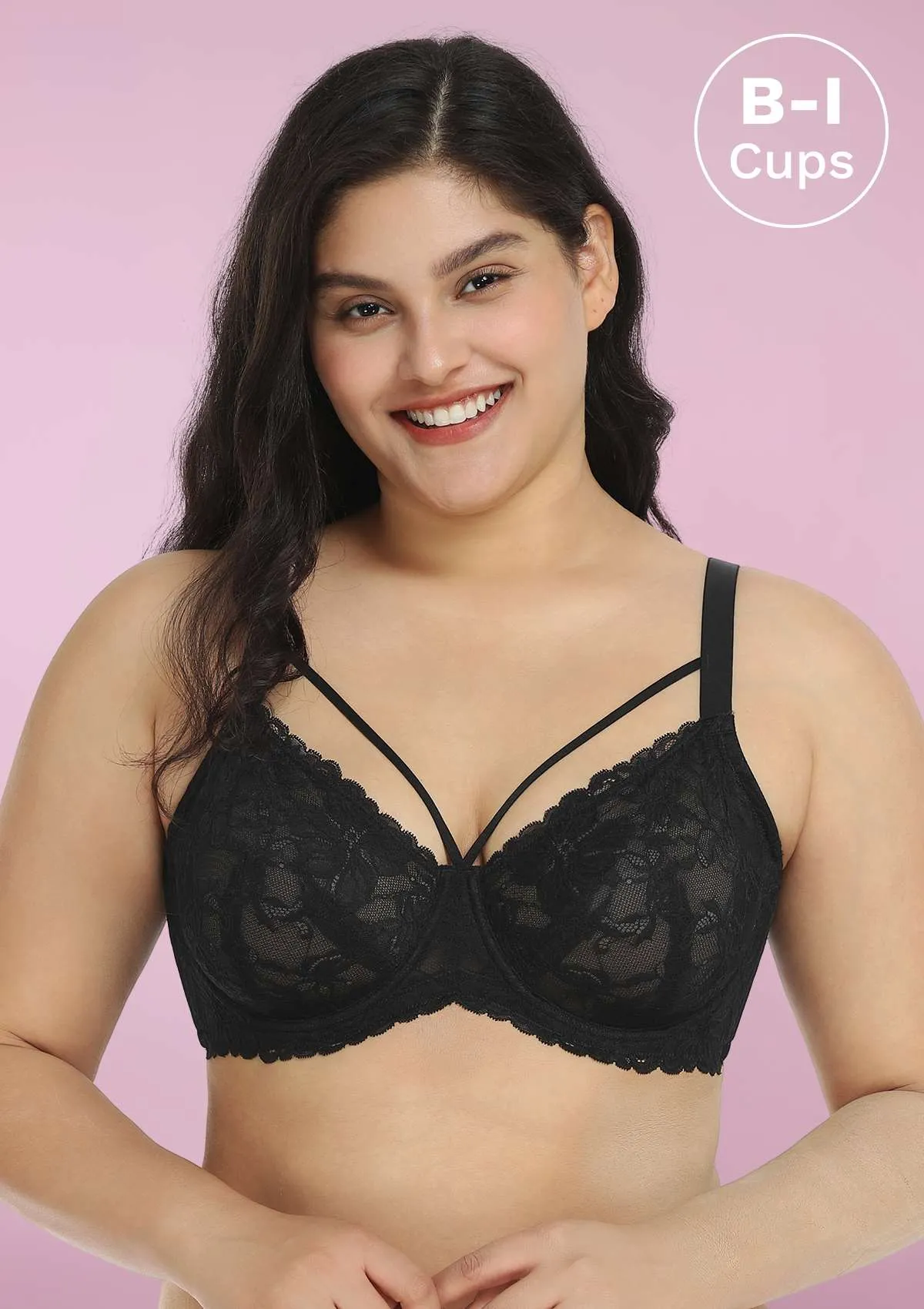 Pretty In Petals Black-Unlined Strappy Lace Bra