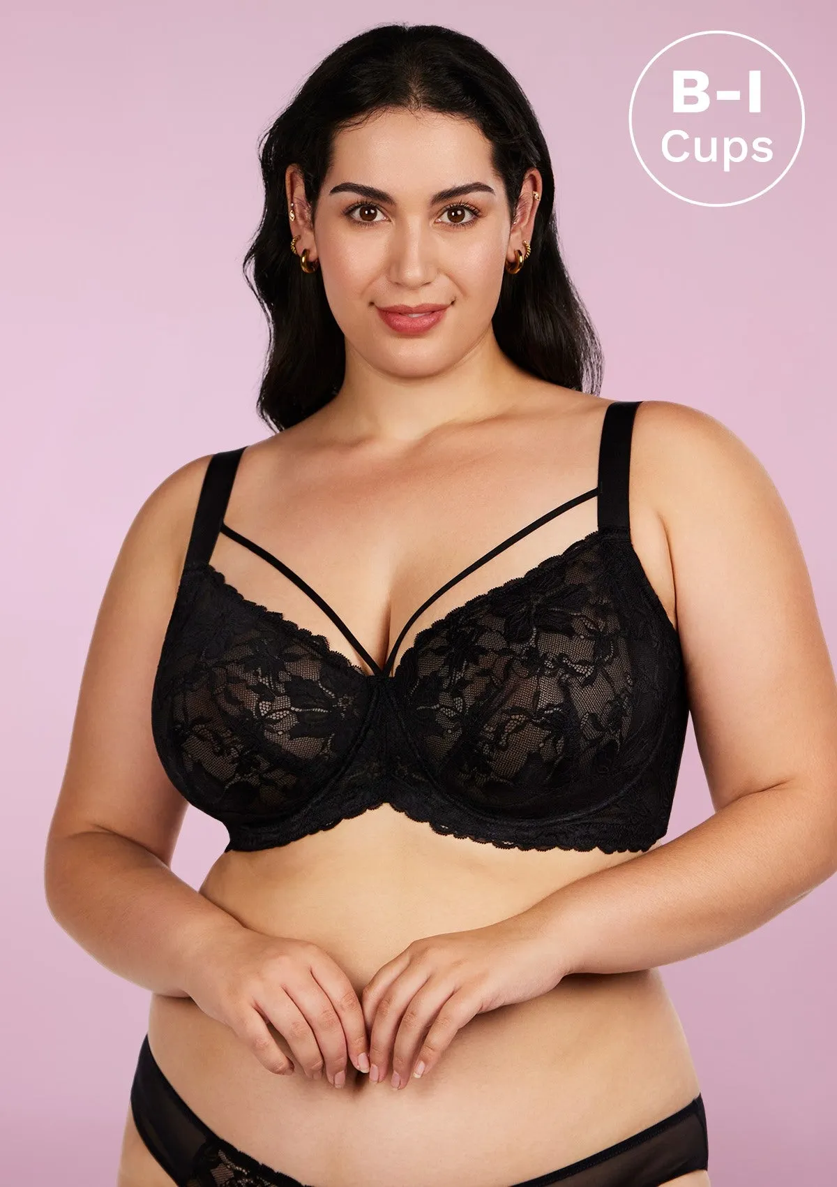 Pretty In Petals Black-Unlined Strappy Lace Bra