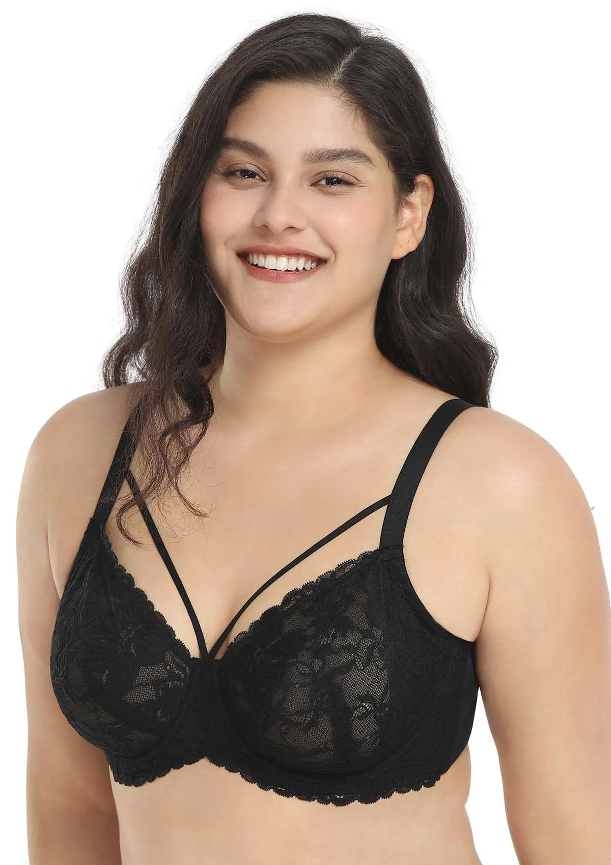 Pretty In Petals Black-Unlined Strappy Lace Bra