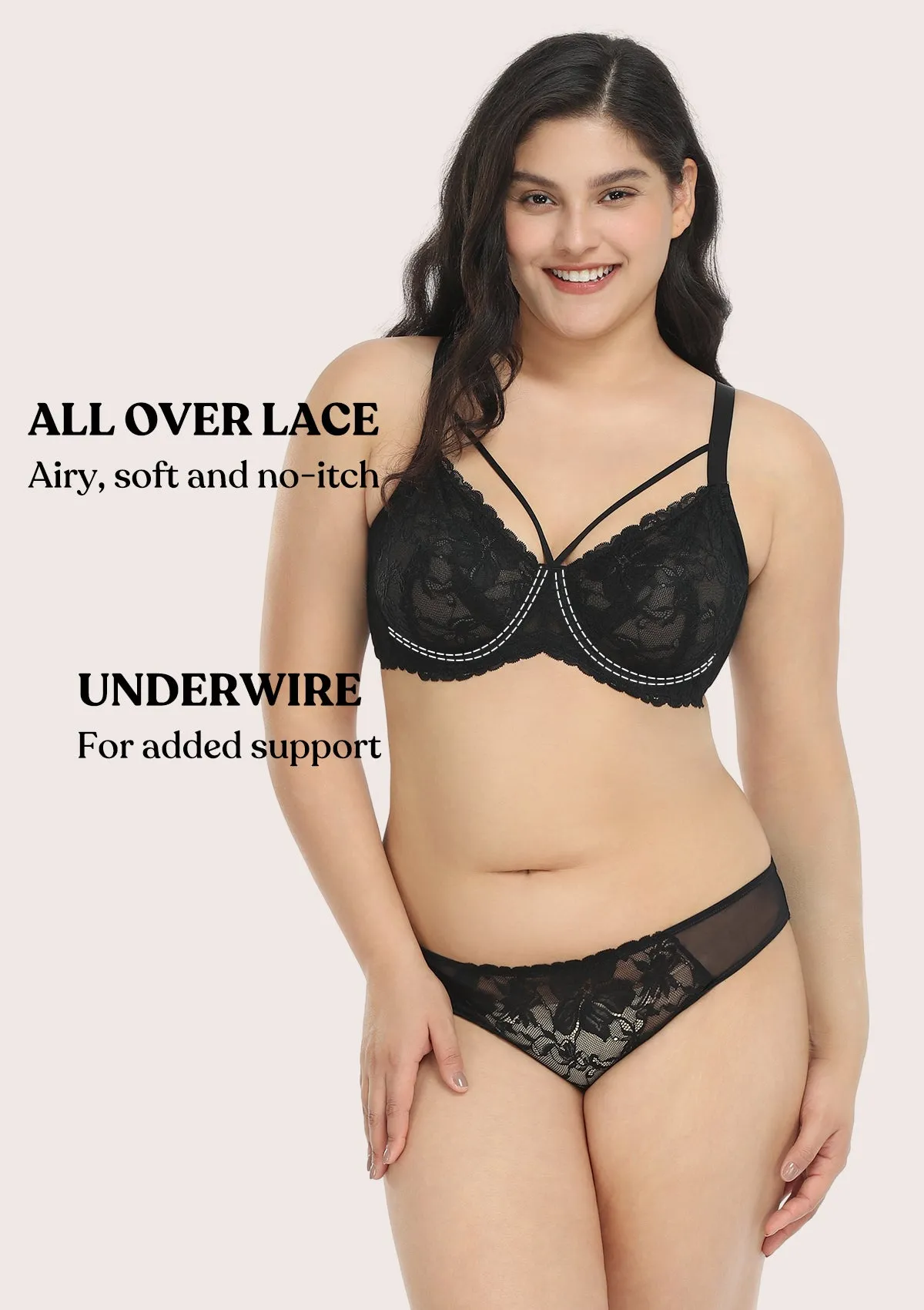 Pretty In Petals Black-Unlined Strappy Lace Bra