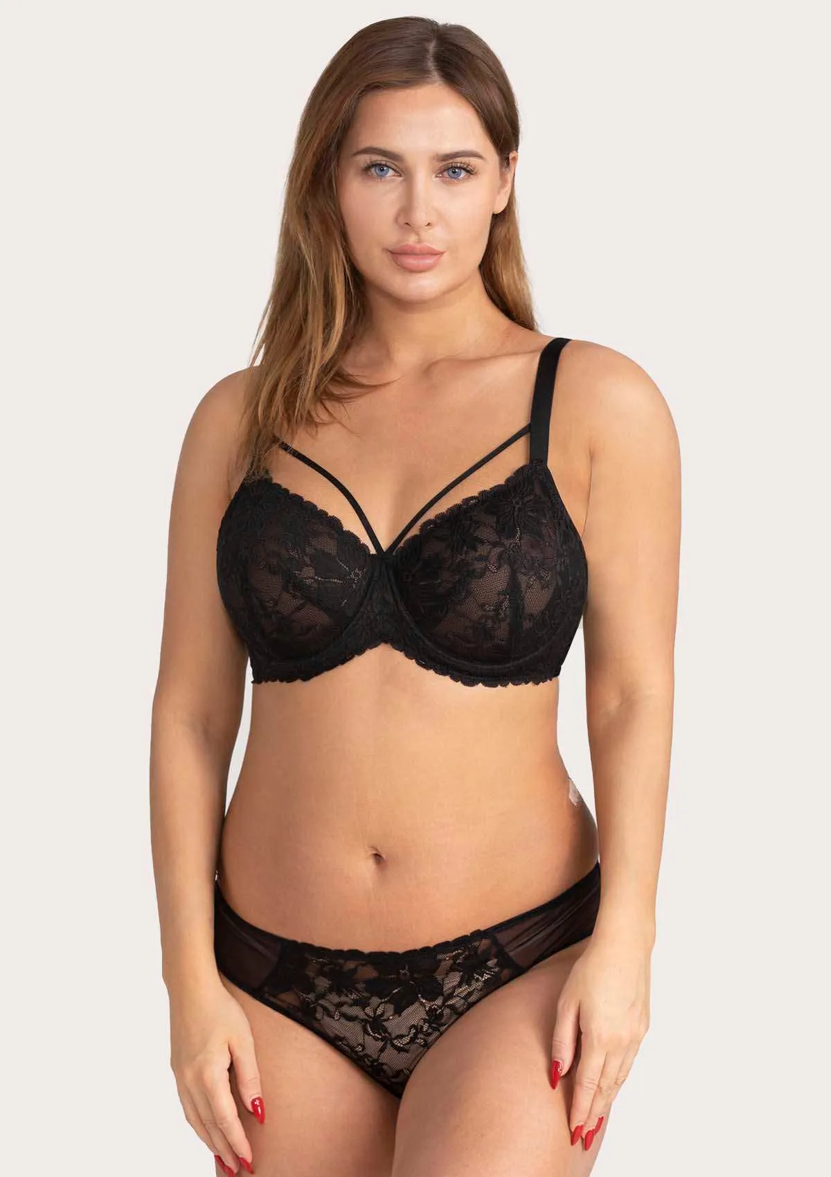 Pretty In Petals Black-Unlined Strappy Lace Bra