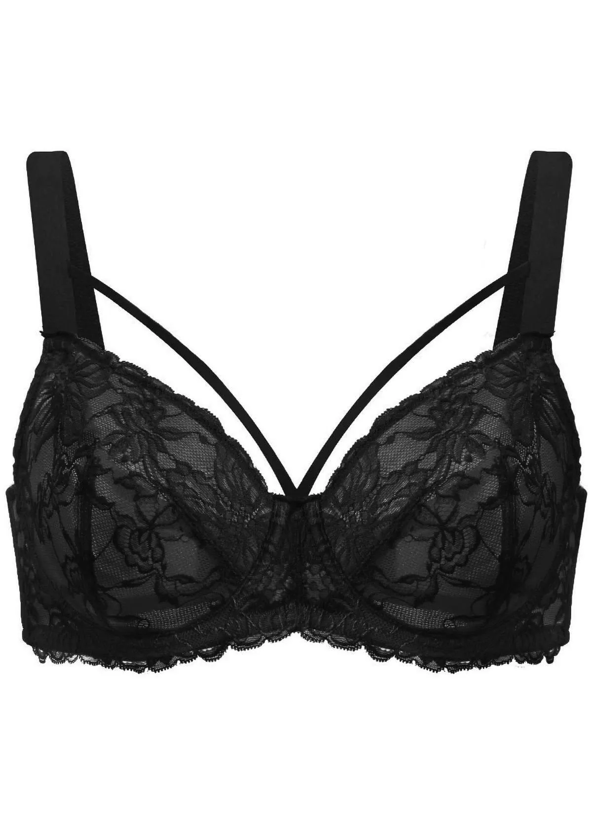 Pretty In Petals Black-Unlined Strappy Lace Bra