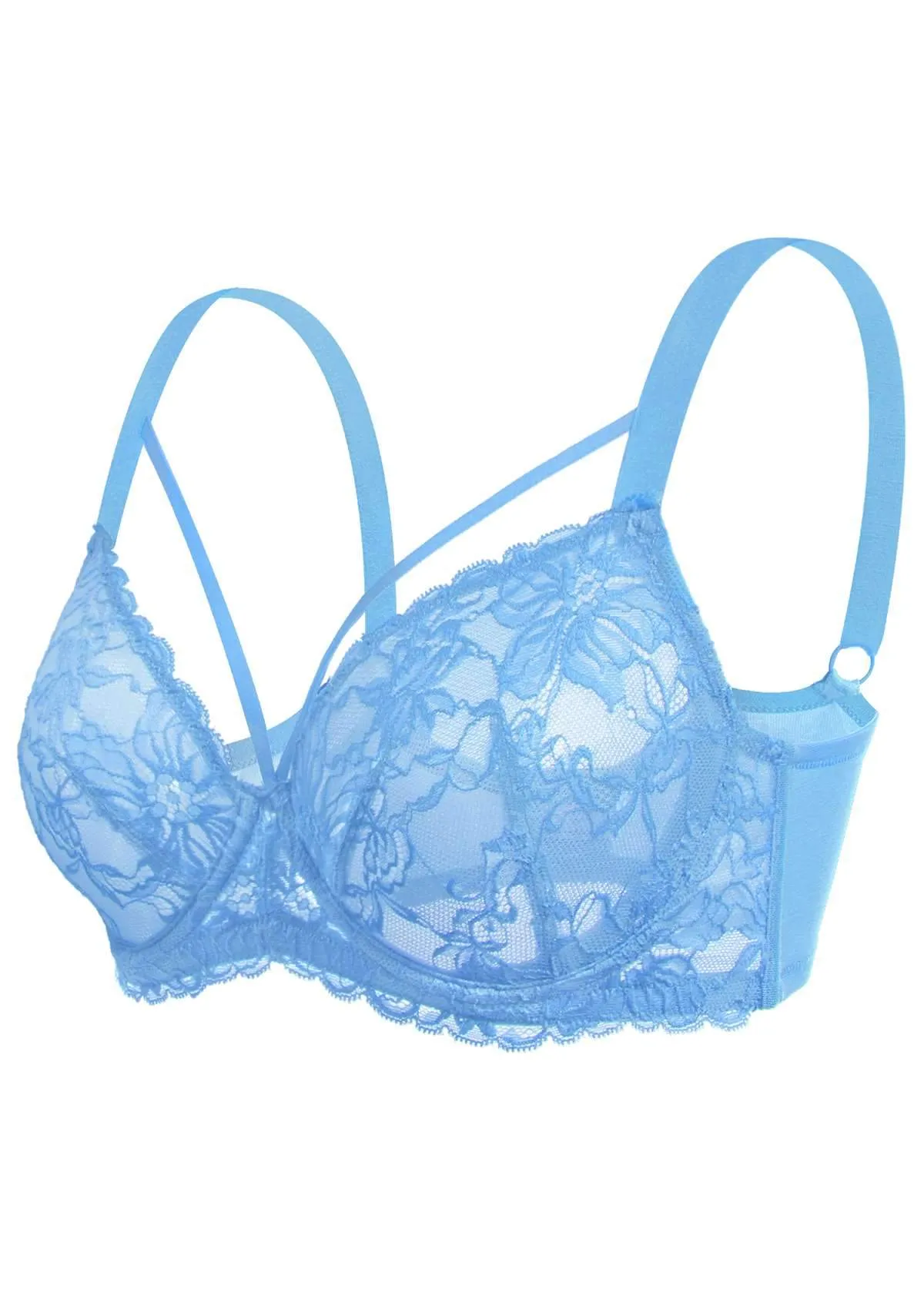 Pretty In Petals Dark Blue Unlined Strappy Lace Bra