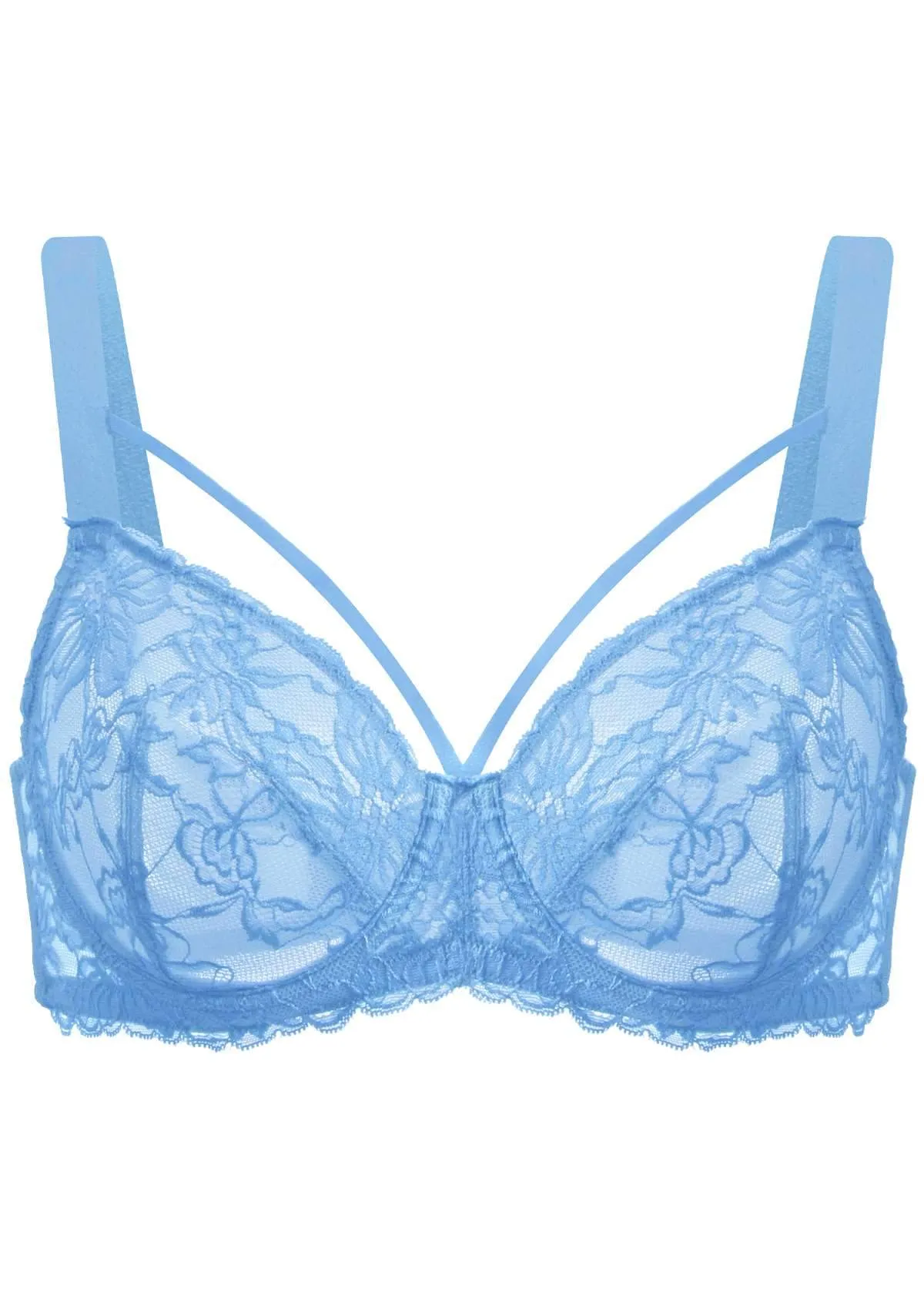 Pretty In Petals Dark Blue Unlined Strappy Lace Bra