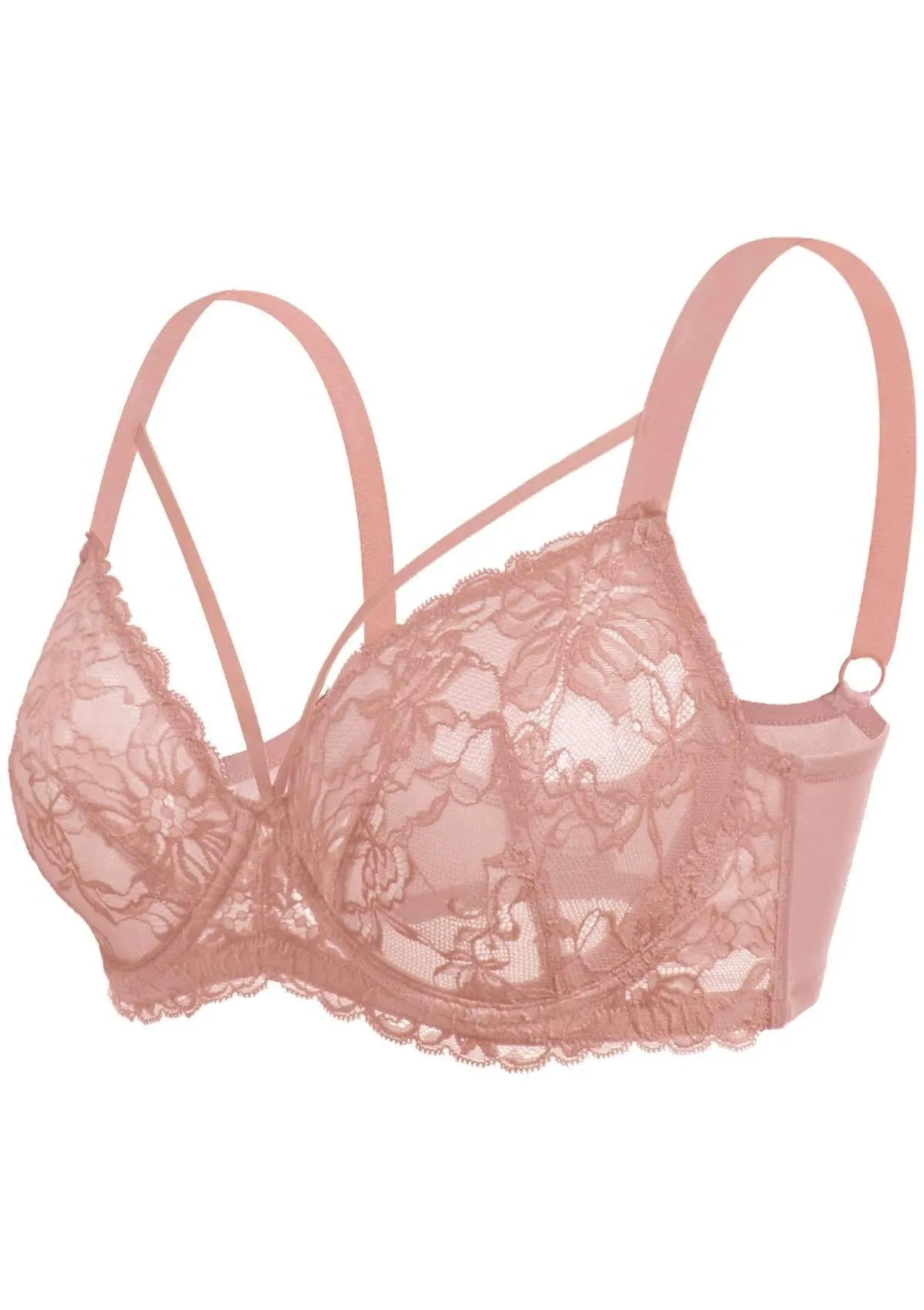 Pretty In Petals Light Coral Unlined Strappy Lace Bra Set