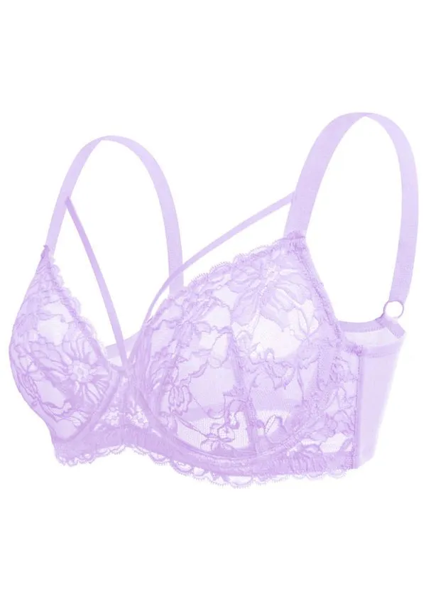 Pretty In Petals Purple Unlined Strappy Lace Underwire Bra Set