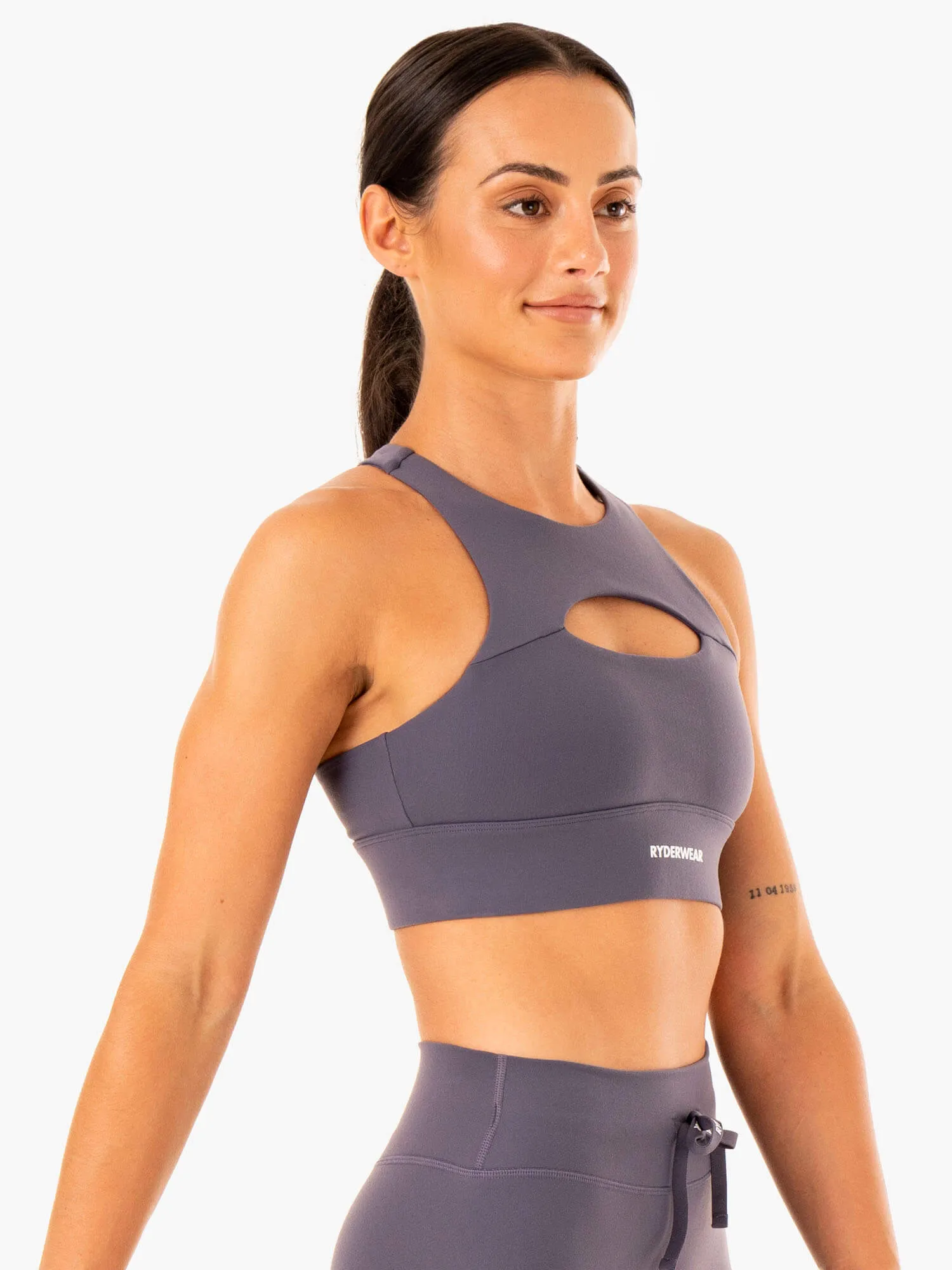 Replay Cut Out Sports Bra - Charcoal