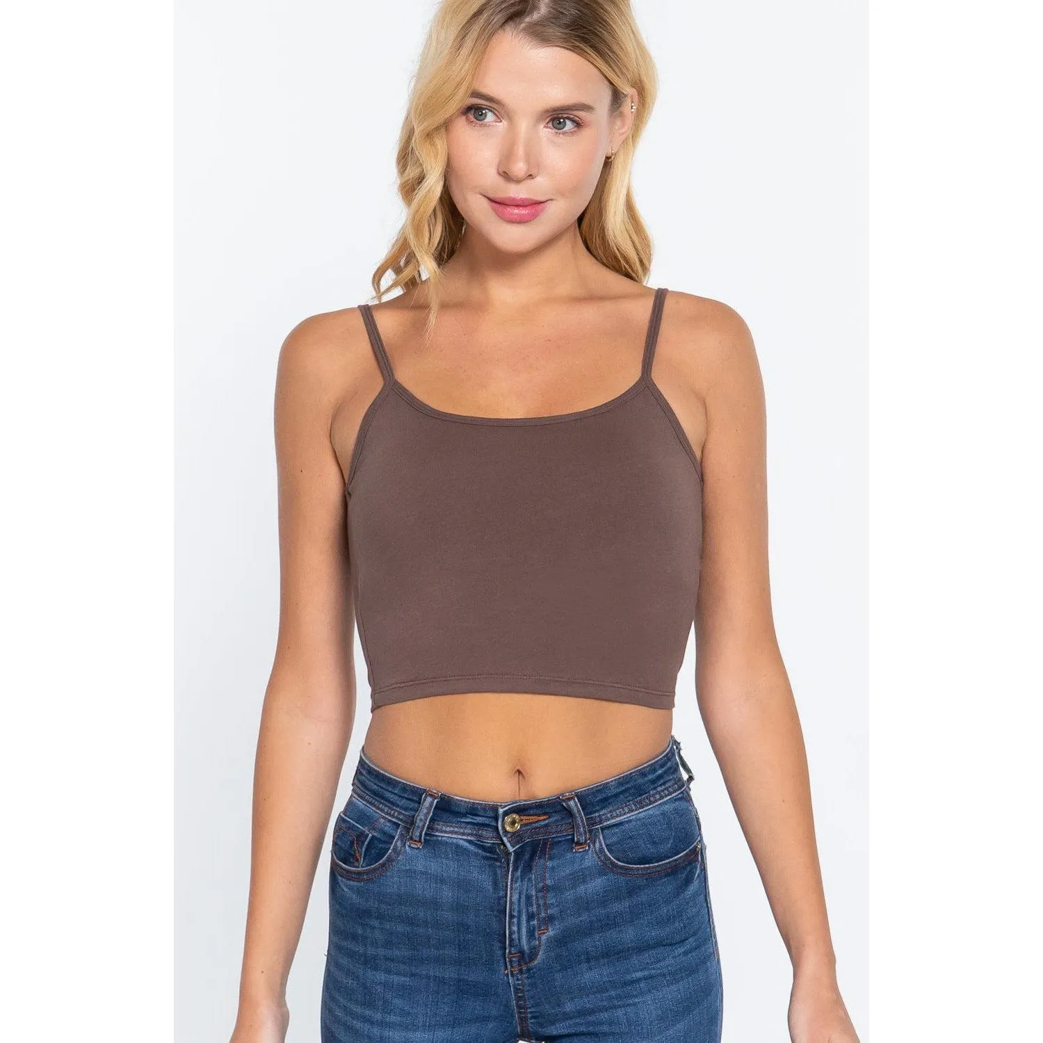 Round Neck W/removable Bra Cup Cotton Spandex Bra Top