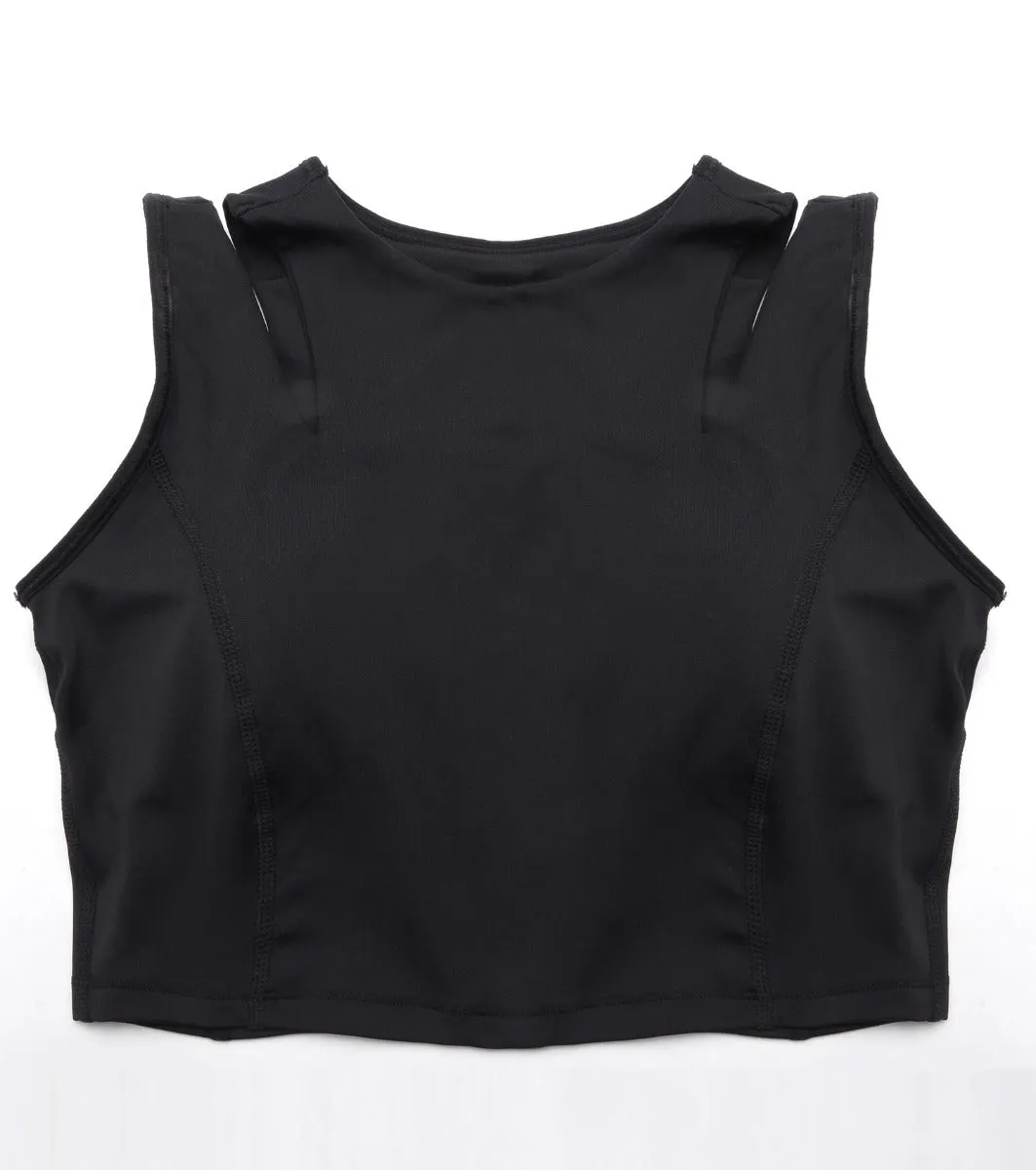 Shelf Bra Crop Vest | Crew Neck Vest With In-Built Shelf Bra Support & Removable Padding