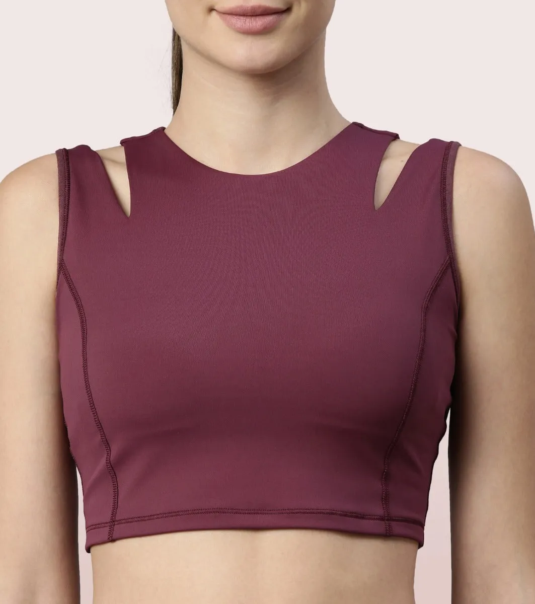 Shelf Bra Crop Vest | Crew Neck Vest With In-Built Shelf Bra Support & Removable Padding