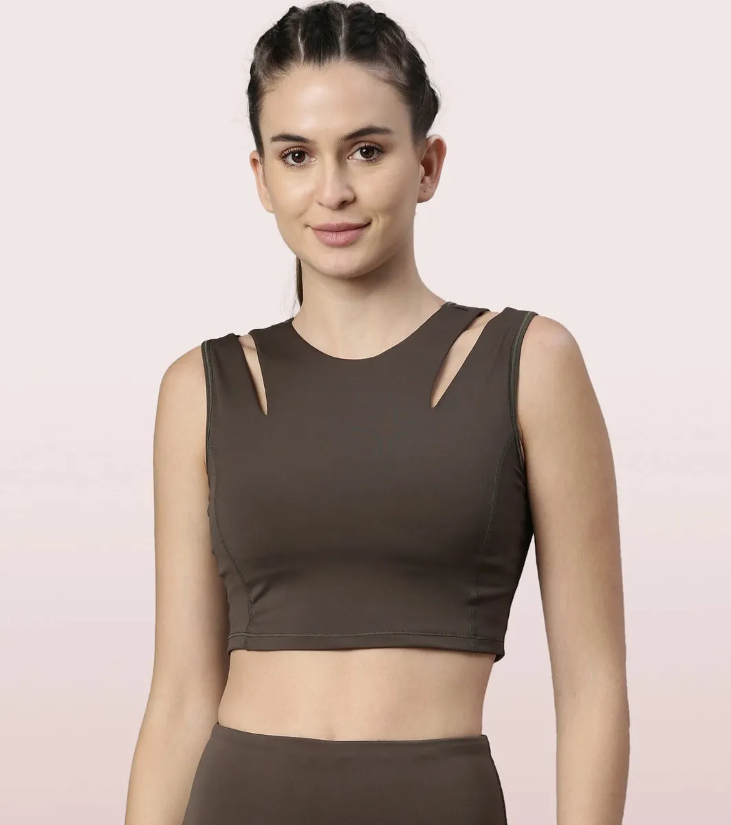 Shelf Bra Crop Vest | Crew Neck Vest With In-Built Shelf Bra Support & Removable Padding