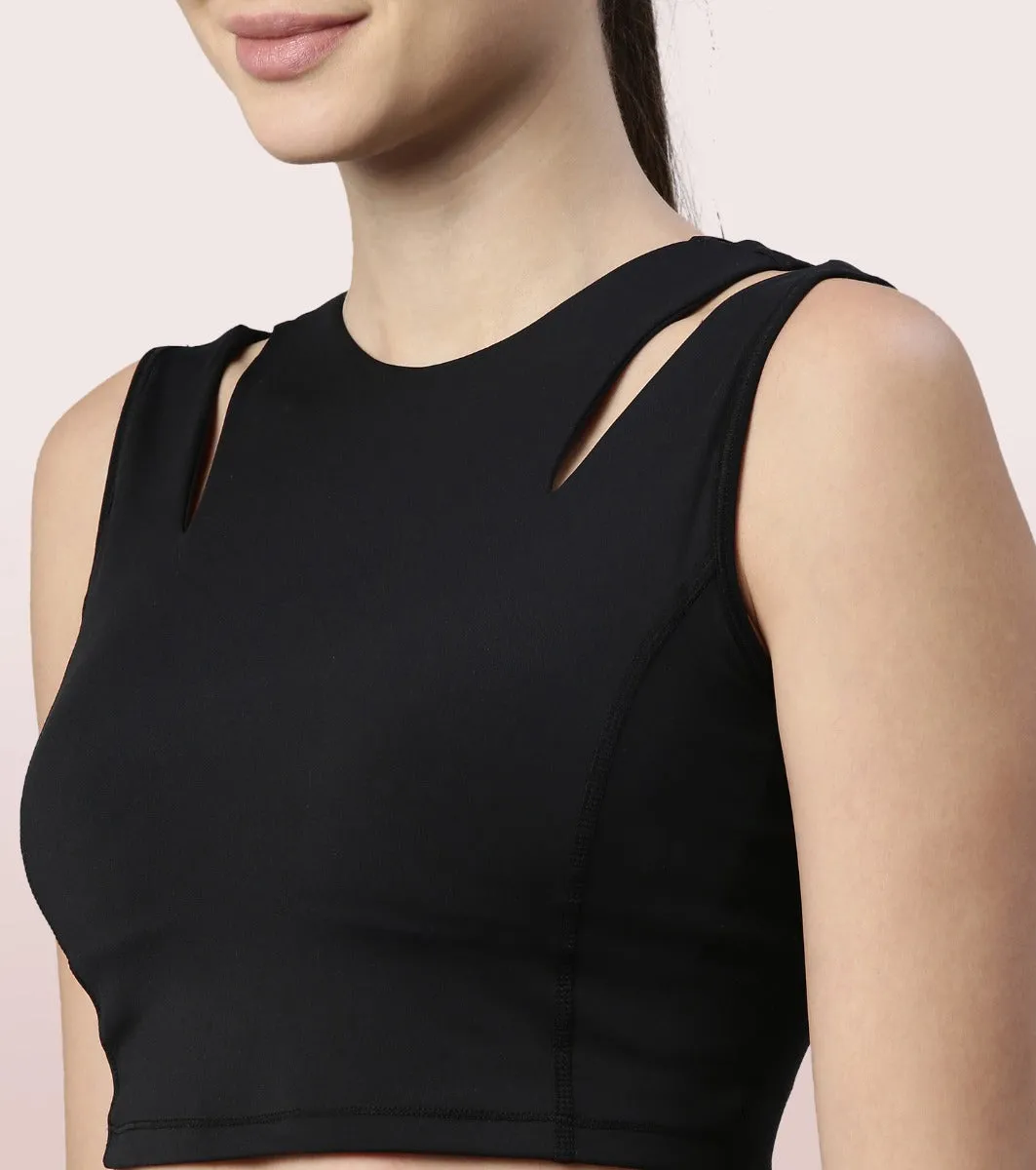 Shelf Bra Crop Vest | Crew Neck Vest With In-Built Shelf Bra Support & Removable Padding