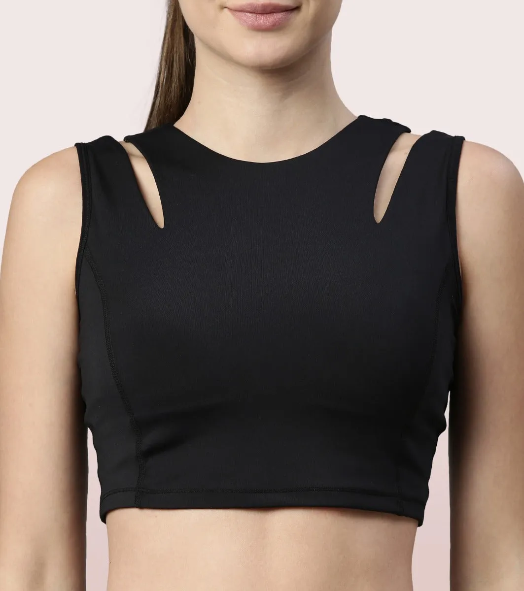 Shelf Bra Crop Vest | Crew Neck Vest With In-Built Shelf Bra Support & Removable Padding