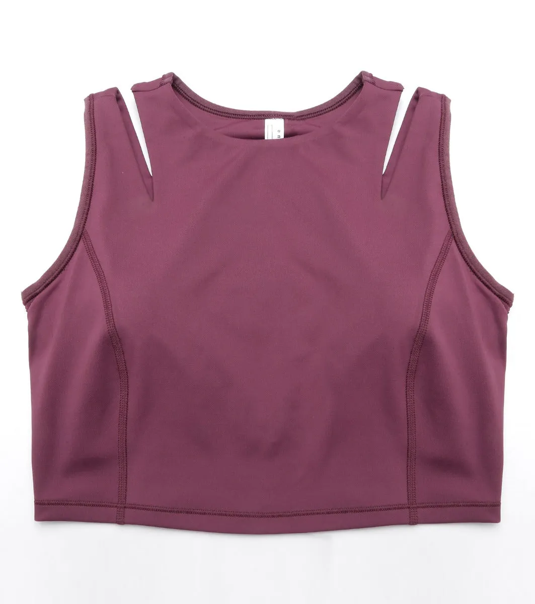 Shelf Bra Crop Vest | Crew Neck Vest With In-Built Shelf Bra Support & Removable Padding