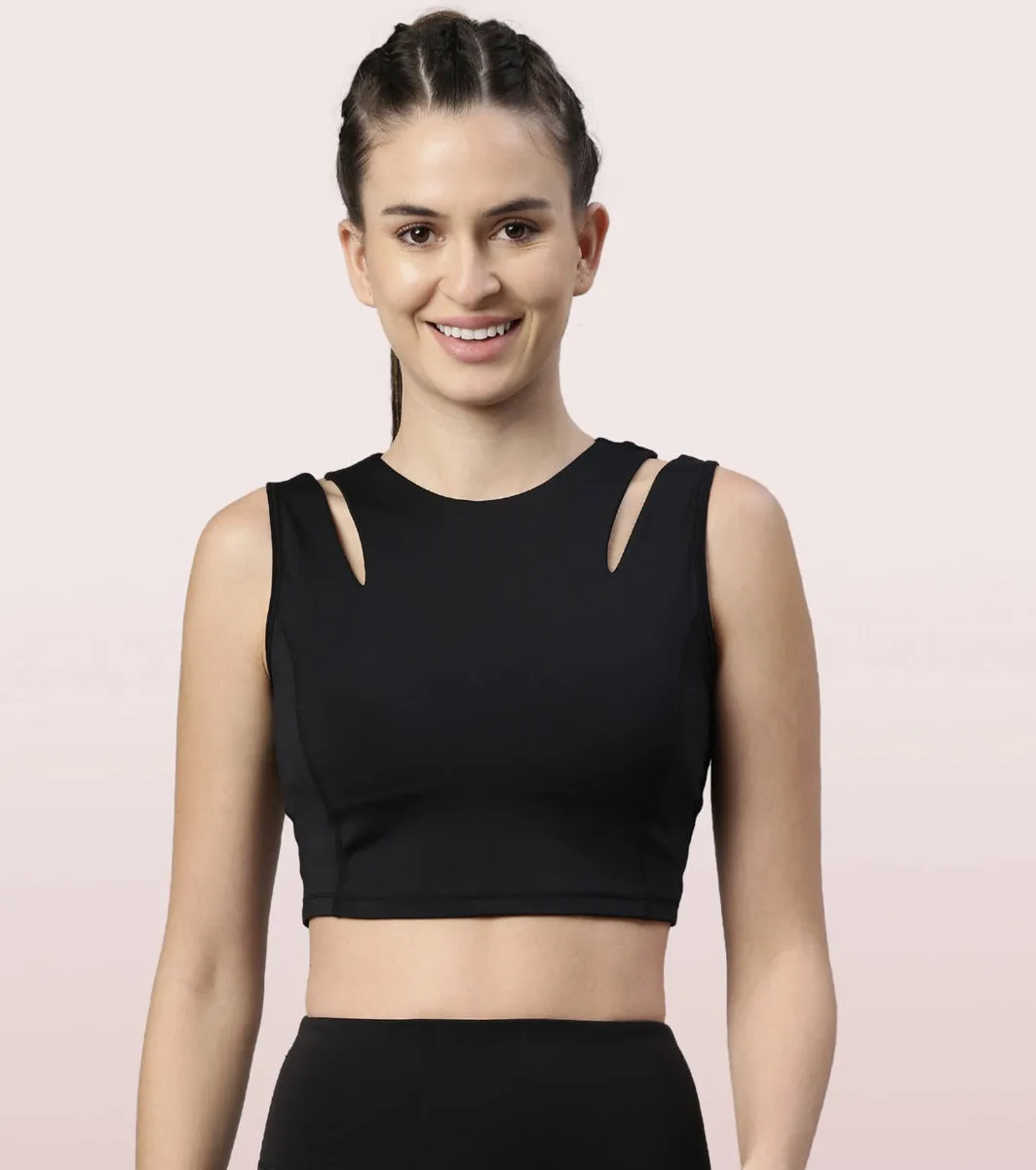 Shelf Bra Crop Vest | Crew Neck Vest With In-Built Shelf Bra Support