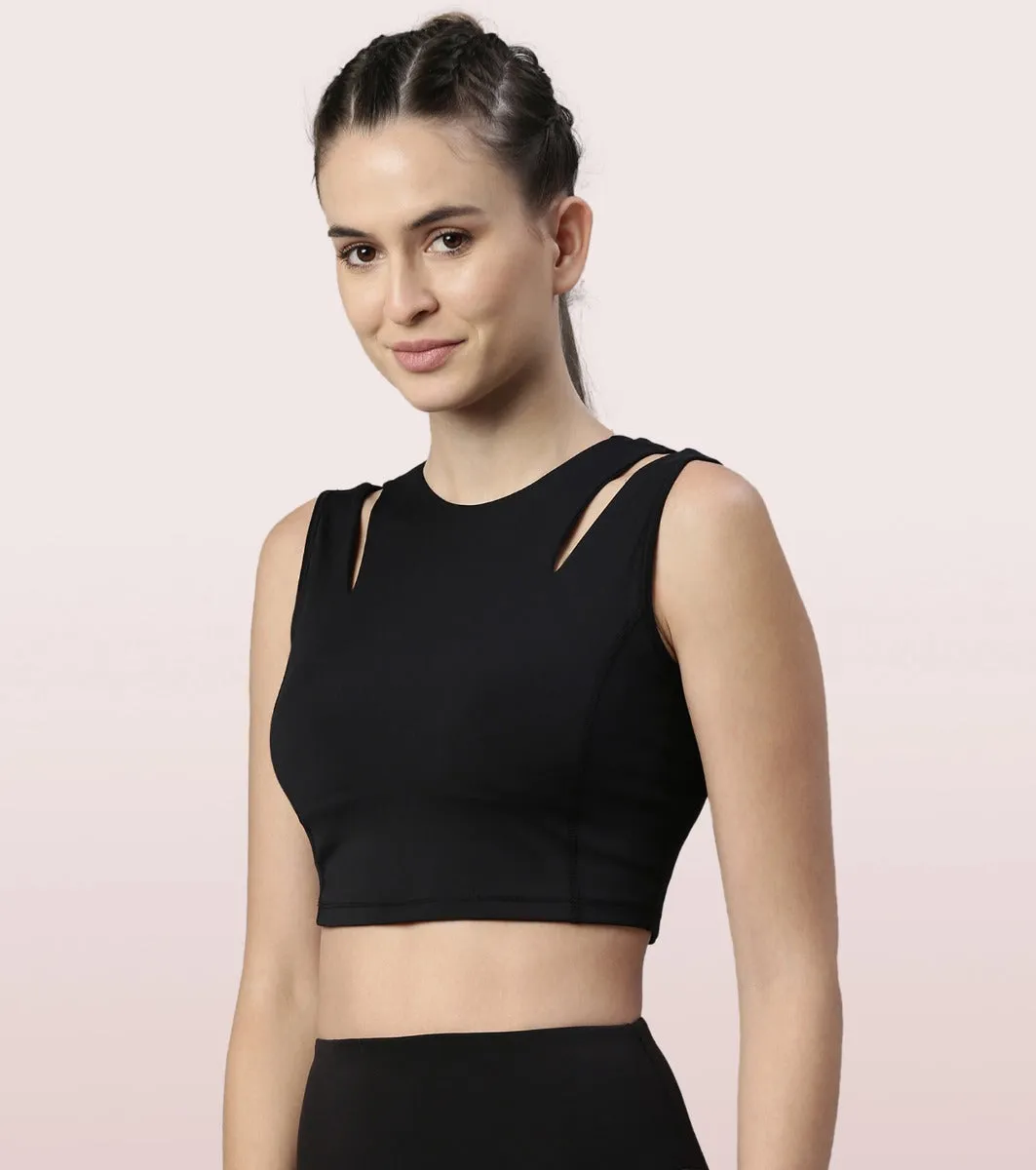 Shelf Bra Crop Vest | Crew Neck Vest With In-Built Shelf Bra Support