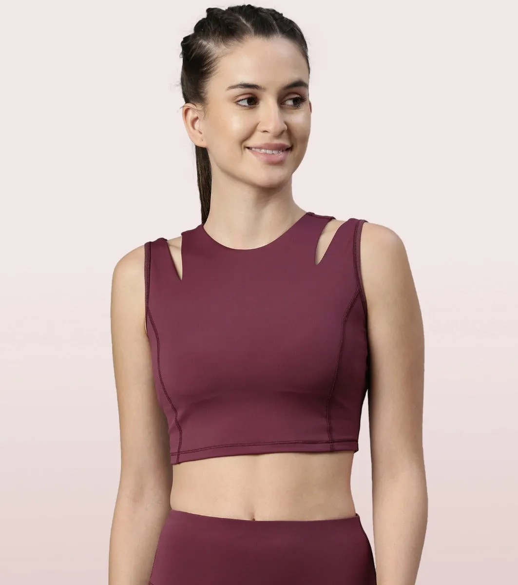 Shelf Bra Crop Vest | Crew Neck Vest With In-Built Shelf Bra Support