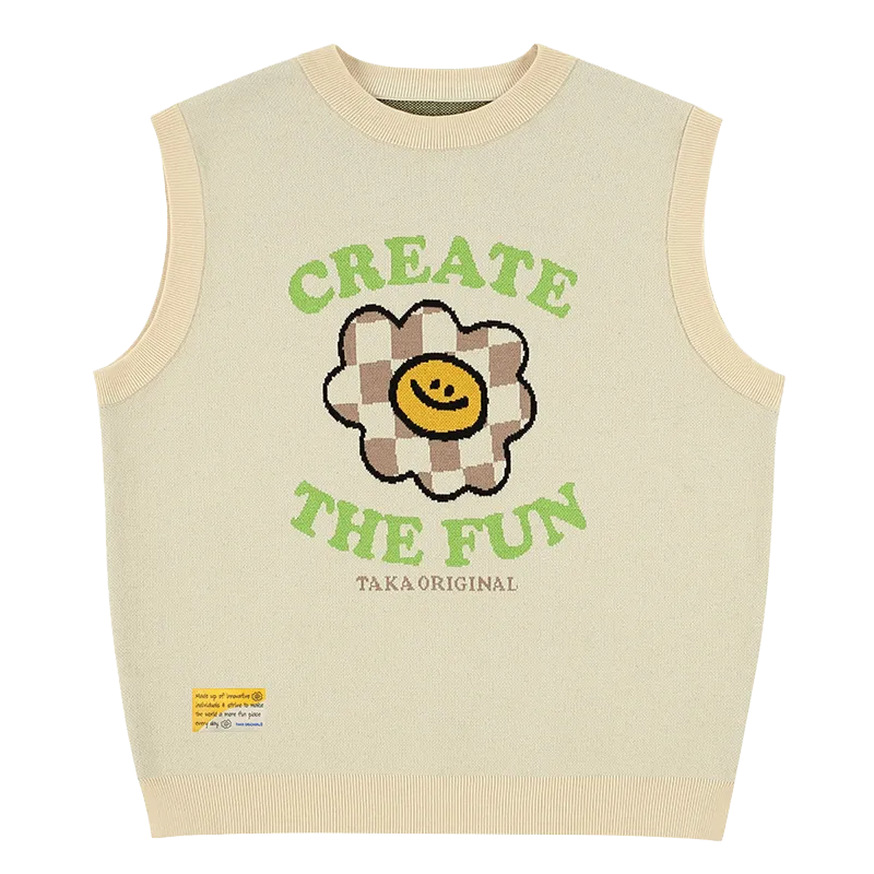 TAKA Original Fun Growing Daisy grandpa style check flower vest