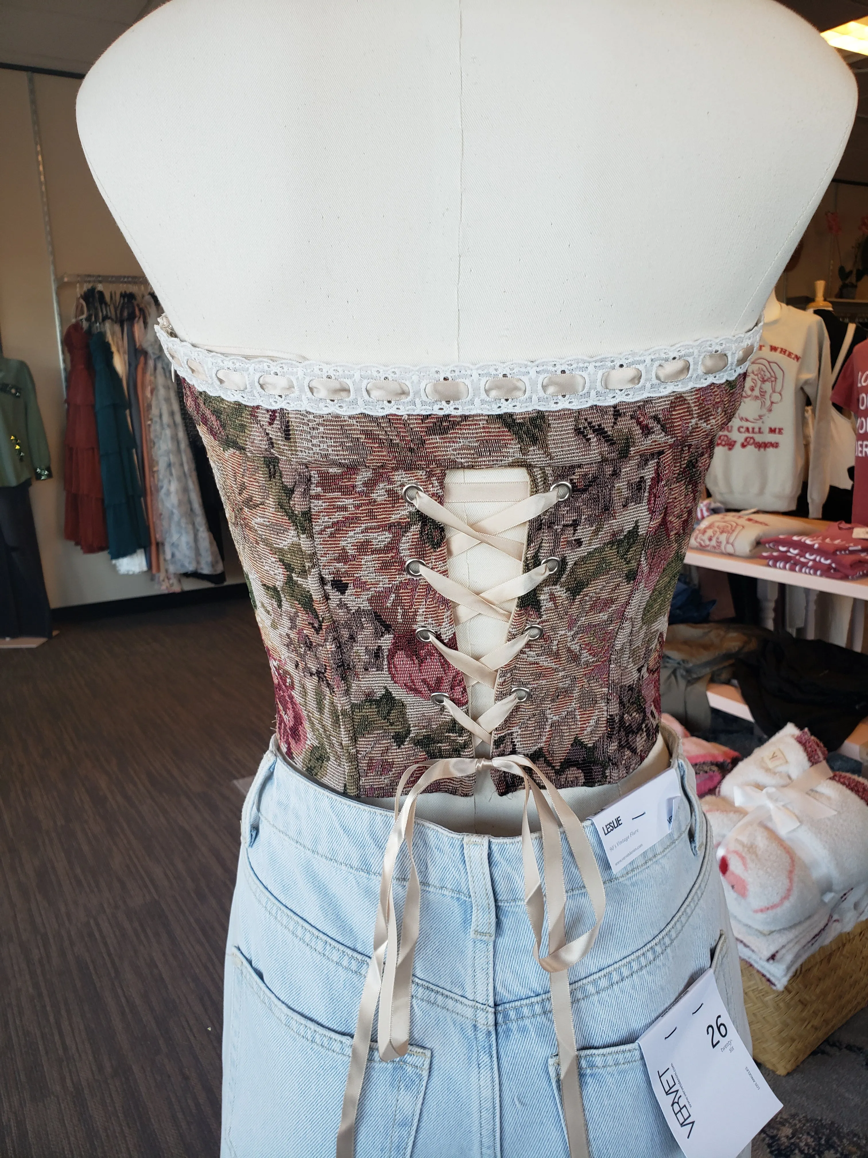 Tapestry Floral Print Strapless Corset Top