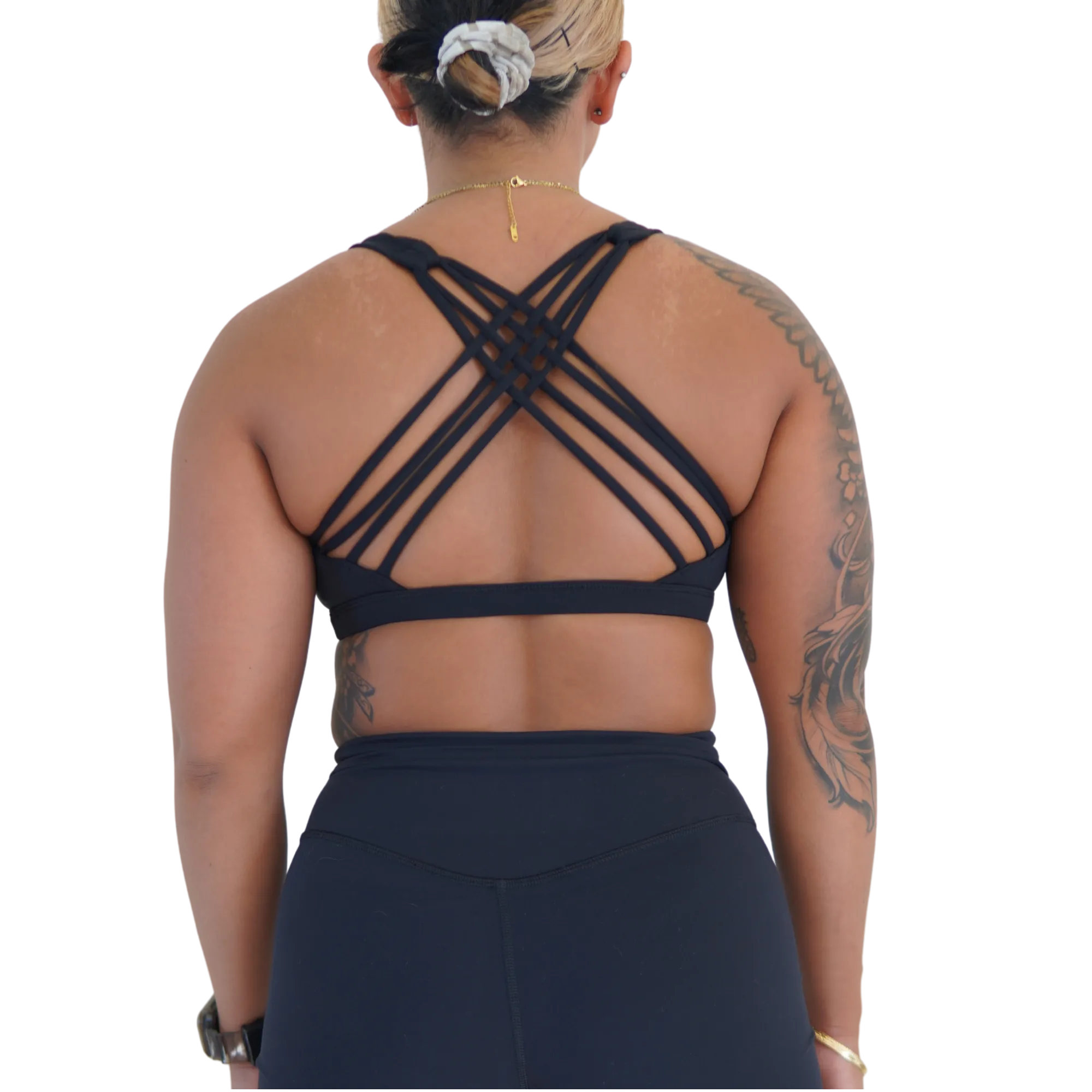 Thin Cross Back Sports Bra - Black