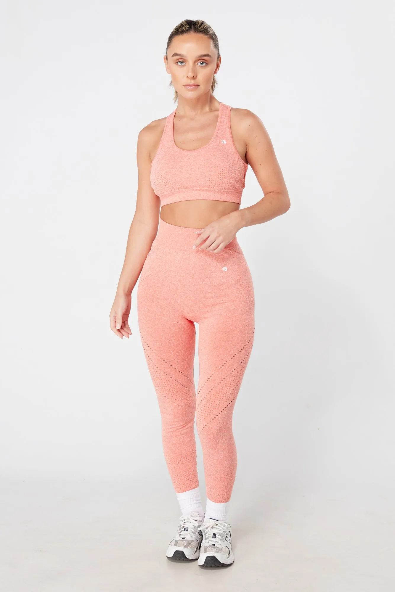 Twill Active Seamless Marl Laser cut Sports Bra - Coral