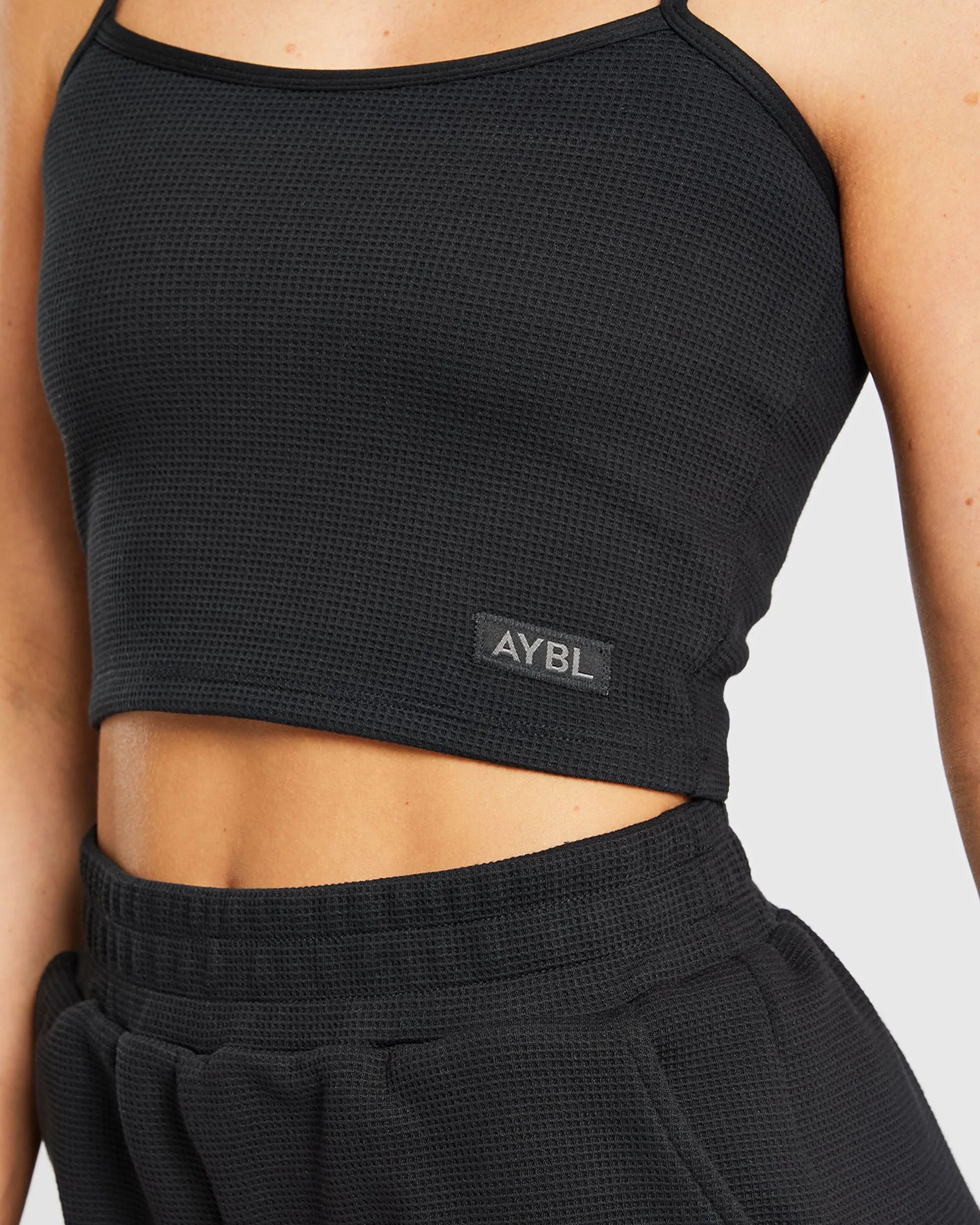 Waffle Crop Vest - Black